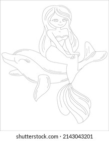 Mermaid Coloring Page Child Stock Vector (Royalty Free) 2143043201 ...