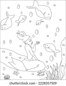 mermaid coloring page for kids and adults
