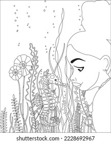 mermaid coloring page for kids and adults