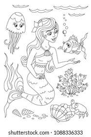 Mermaid Coloring Page Coloring Page Outline Stock Vector (Royalty Free ...