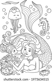 Mermaid Coloring Page Coloring Page Outline Stock Vector (Royalty Free ...