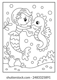 Sirena para colorear páginas para niños