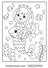 Mermaid coloring pages for kids