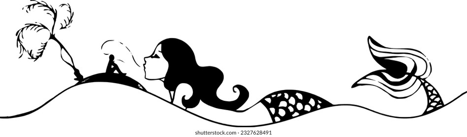 mermaid coloring vector digital stamp