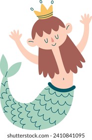 Mermaid With Crown Vector Illustration