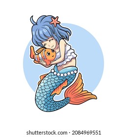 mermaid cute and clown fish vector illustration design