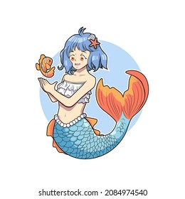 mermaid cute and clown fish vector illustration design