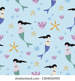 Mermaid cute drawing seamless pattern vector illustration ready for kids and baby fashion print