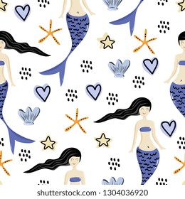 Mermaid cute drawing seamless pattern vector illustration ready for kids and baby fashion print