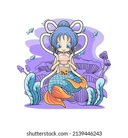 mermaid cute drinking boba