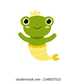 Mermaid cute frog with big eyes in cartoon style