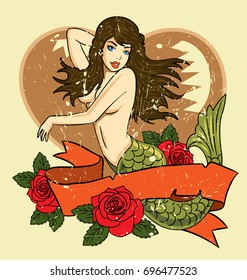 Mermaid Design With Heart Shape Background