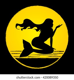 Mermaid designed on grunge circle background graphic vector.