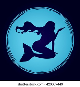 Mermaid designed on grunge circle background graphic vector.