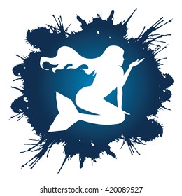 Mermaid designed on splash ink background graphic vector.
