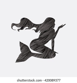 Mermaid designed using black grunge brush graphic vector.