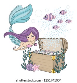 MERMAID DIAMOND Sea Travel Clipart Color Vector Illustration Set for Print, Scrapbooking and Decoration