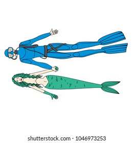 Mermaid and diver