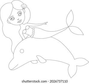 Mermaid and dolphin coloring vector illustration