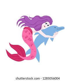 Mermaid and dolphin vector illustration