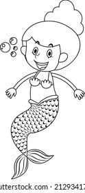A mermaid doodle outline for colouring illustration