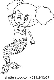 A mermaid doodle outline for colouring illustration