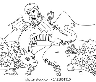 Mermaid and dragon of fairytale design vector illustration