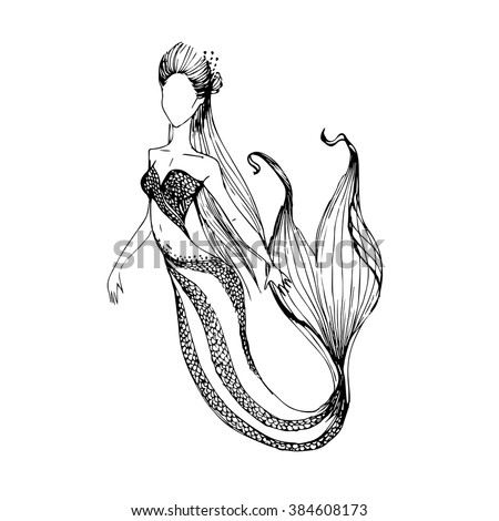 Mermaid Drawing Hand Drawn Fashion Illustration Stock Vector