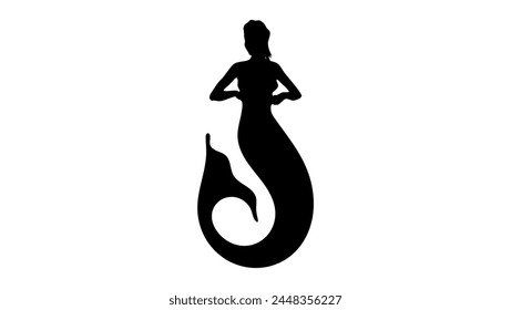 mermaid emblem, black isolated silhouette