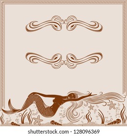 mermaid engraving marine background