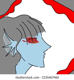 Mermaid face-shaped frame template with bluish skin