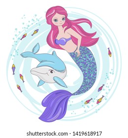MERMAID FAIRY Cartoon Tropical Animal Vector Illustration Set