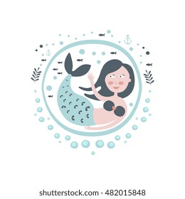 Mermaid Fairy Tale Character Girly Sticker In Round Frame