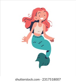 Mermaid with Female Body and Fish Tail as Fairytale Character Vector Illustration