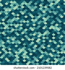 Mermaid, fish, dragon blue marine scale seamless pattern background. Vector simple texture illustration for design