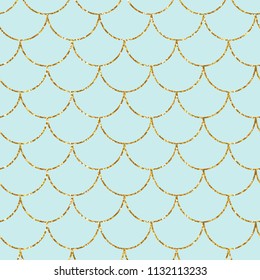 Mermaid Or Fish Gold Glitter Scales Seamless Pattern. Fashion Print. Vector Illustration.