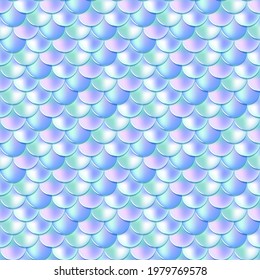 Mermaid fish scale iridescent seamless pattern tile. Summer decorative pattern for beach wear, party supplies. stationery, textile print. Blue green fish scale. Metallic fish skin seamless pattern