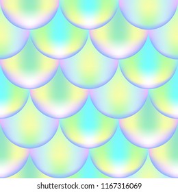 Mermaid or fish scale seamless pattern with holographic effect. Iridescent mermaid vector background. Violet green pattern swatch. Fish scale pattern. Mermaid skin seamless pattern for wrapping paper