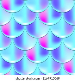 Mermaid or fish scale seamless pattern with holographic effect. Iridescent mermaid vector background. Violet blue pattern swatch. Fish scale pattern. Mermaid skin seamless pattern for wrapping paper