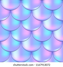 Mermaid or fish scale seamless pattern with holographic effect. Iridescent mermaid vector background. Pastel violet pattern swatch. Fish scale pattern. Mermaid skin seamless pattern for wrapping paper