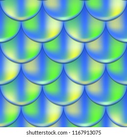 Mermaid or fish scale seamless pattern with holographic effect. Iridescent mermaid vector background. Blue green pattern swatch. Fish scale pattern. Mermaid skin seamless pattern for wrapping paper