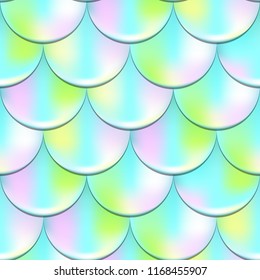 Mermaid fish scale seamless pattern with holographic effect. Iridescent mermaid vector background. Turquoise green pattern swatch. Fish scale pattern. Mermaid skin seamless pattern for wrapping paper