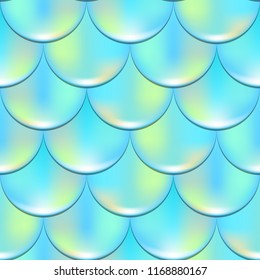 Mermaid or fish scale seamless pattern with holographic effect. Iridescent mermaid vector background. Turquoise pattern swatch. Fish scale pattern. Mermaid skin seamless pattern for wrapping paper