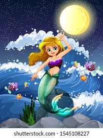 Mermaid and fish in the sea illustration