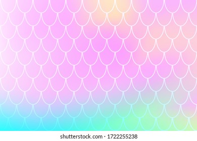 Mermaid Fish skin ornament on blush pink gradient. Colorful abstract background with fishscale pattern. Summer party banner template. Optimistic backdrop for web design or wallpaper. Fish scale print