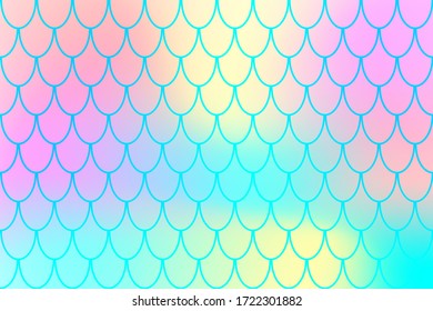 Mermaid Fish skin ornament on soft gradient. Colorful abstract background with fishscale pattern. Summer party banner template. Optimistic backdrop for web design or wallpaper. Fish scale print
