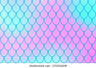 Mermaid Fish skin ornament on cool pink gradient. Colorful abstract background with fishscale pattern. Summer party banner template. Optimistic backdrop for web design or wallpaper. Fish scale print