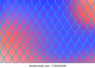 Mermaid Fish skin texture on dark color gradient. Colorful abstract background with fishscale pattern. Summer party banner template. Optimistic backdrop for web design or wallpaper. Fish scale print