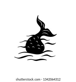 Mermaid, fish tail, black silhouette, isolated vector illustration.