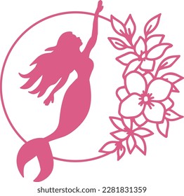 Mermaid in Flower border vector file